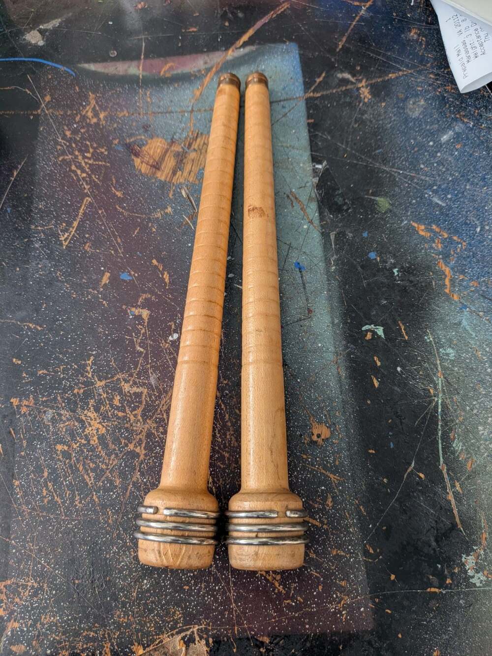 Vintage Textile Wood and Metal Spindle Bobbin Quill Set of 2